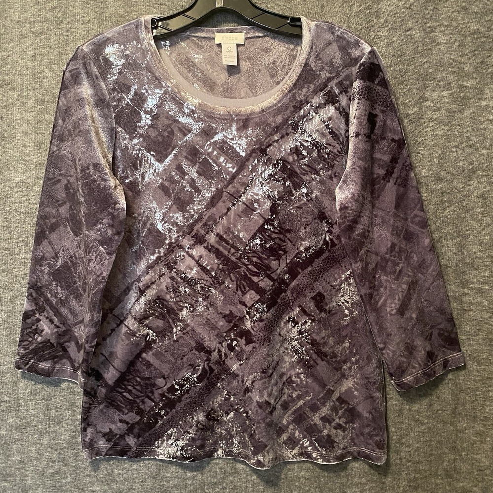Chicos Top Womens Size 0 Small Purple Velvet Burnout Shimmer Textured Blouse